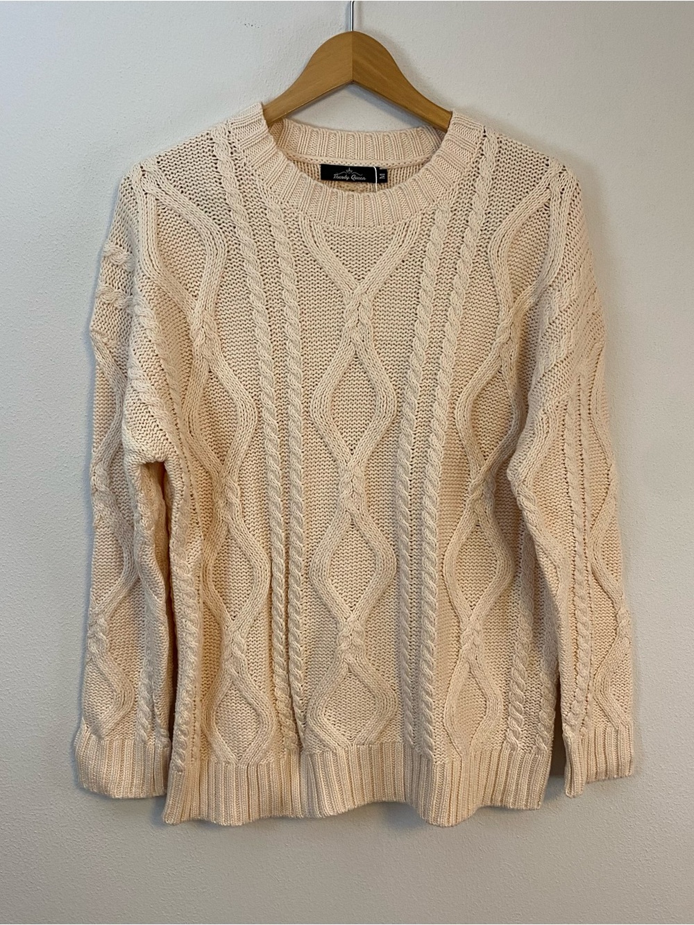 Trendy Queen Light Pink Cable Knit Crewneck Sweater Women’s Medium NWT Fisherman